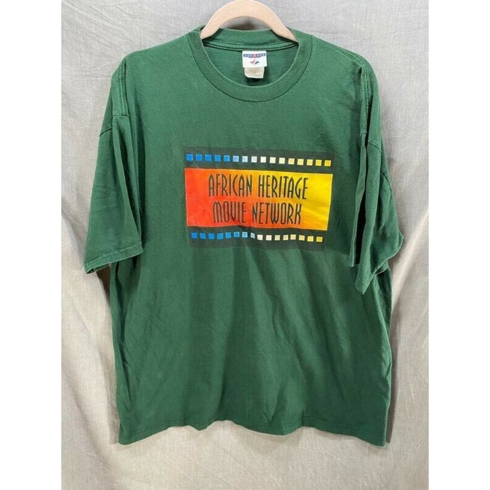 African Heritage Movie Network Shirt Adult‎ XL Green Short Sleeve Tee Mens.